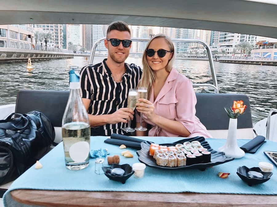 2-Hrs Private Romantic Sunset Cruise with Sushi and Drinks - Palm Lagoon and the view toward Atlantis