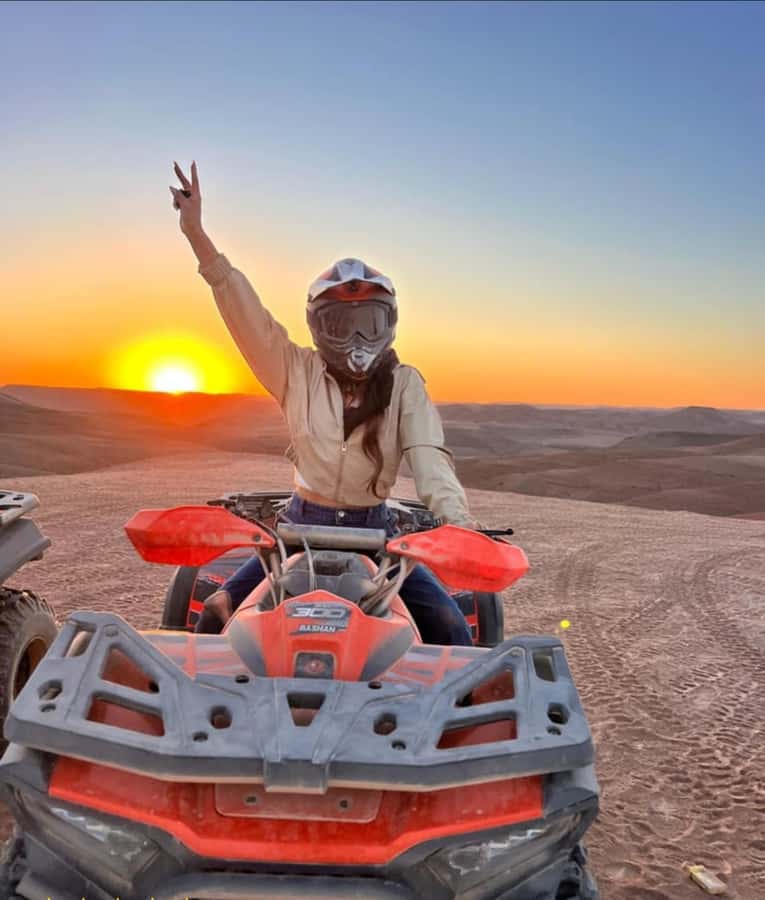 Agafay tour Quade Bike, Sunset and Romantic Dinner Show - Sunset from a panoramic desert viewpoint