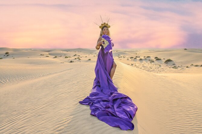 Flying Dress Photoshoot Dubai Solo, Couple and Group 3Hours - Desert scenery gives the dress room to move