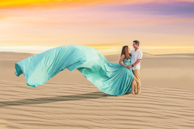 Flying dress photoshoot Dubai Solo, Couple and Group Session - Eighteen colors and a strong desert backdrop
