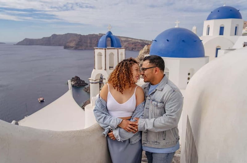 Oia: Couple Photoshoot Seprate Entrance to Blue Dome - Starting near the bus stop to Fira