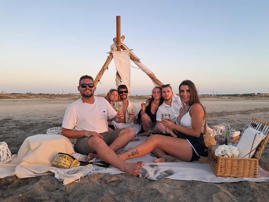 Sal: Romantic Sunset Escape with Wine and Roundtrip Transfer - Arriving at the beach setup