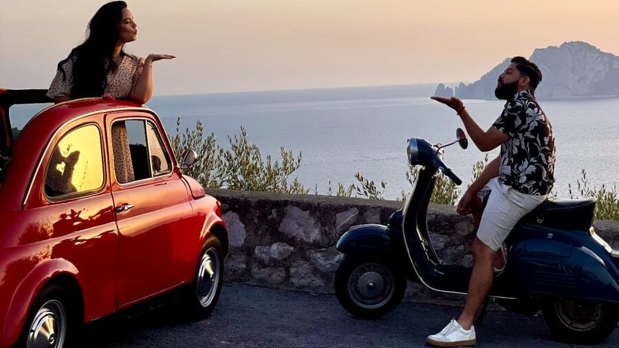 Sorrento Coast Couples Photo Tour by Vintage Fiat 500 - Piazzale Murat and the Capri View