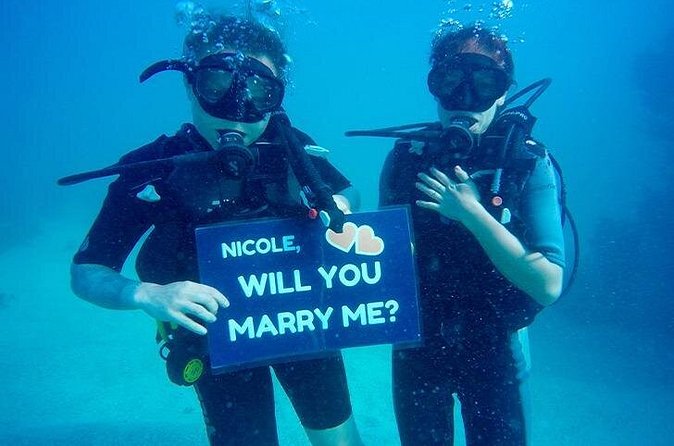 Underwater Marriage Proposal - The private underwater proposal and custom sign